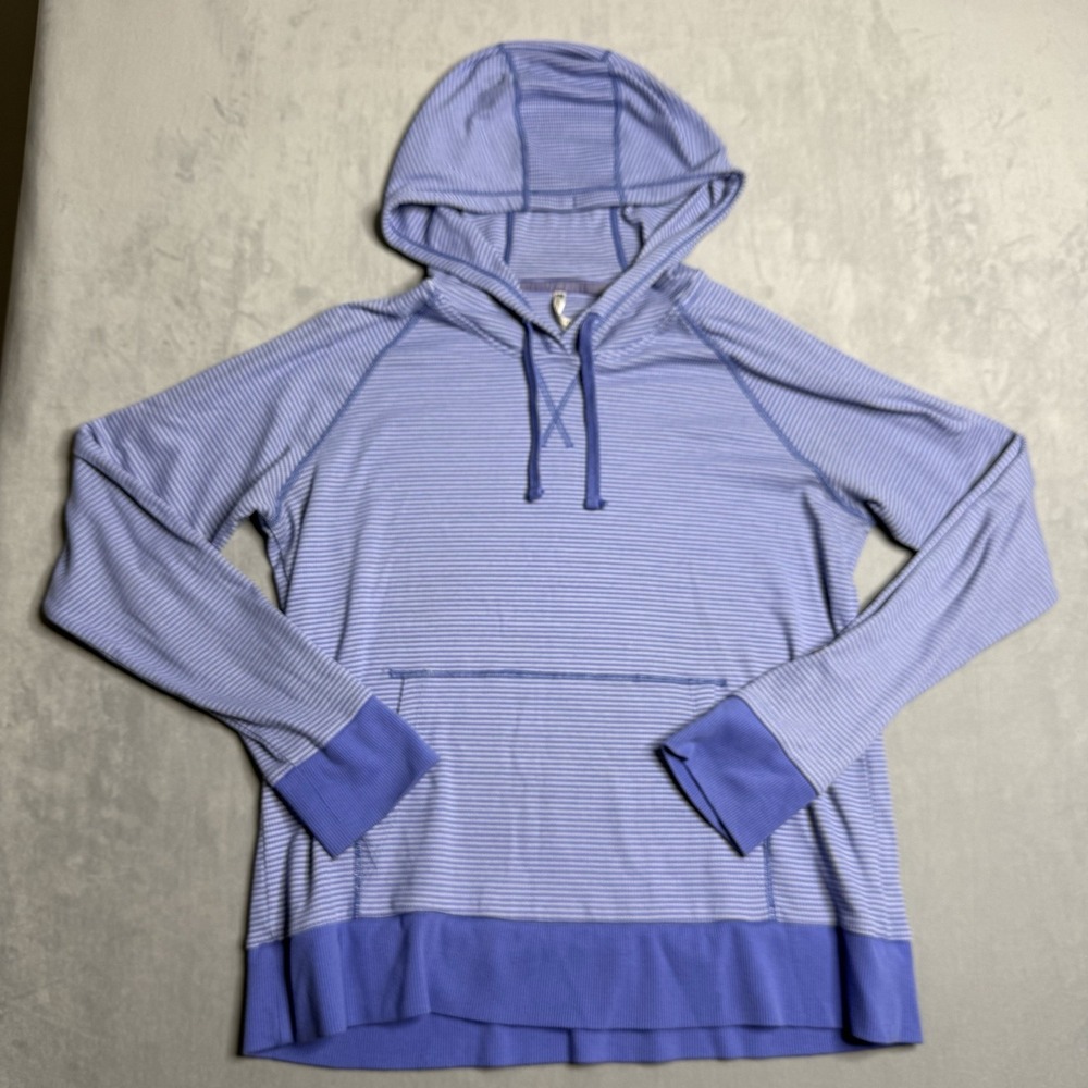 Kuhl Sweatshirt Women's‎ L Stria Pullover Purple Stripe Kangaroo Pocket Hoodie